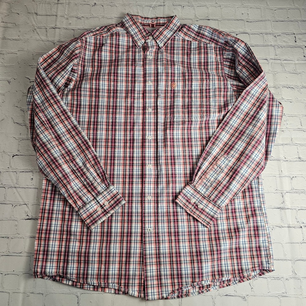 Ariat Pro Series Mens Large TALL Long Sleeve Button Down Plaid Shirt Red